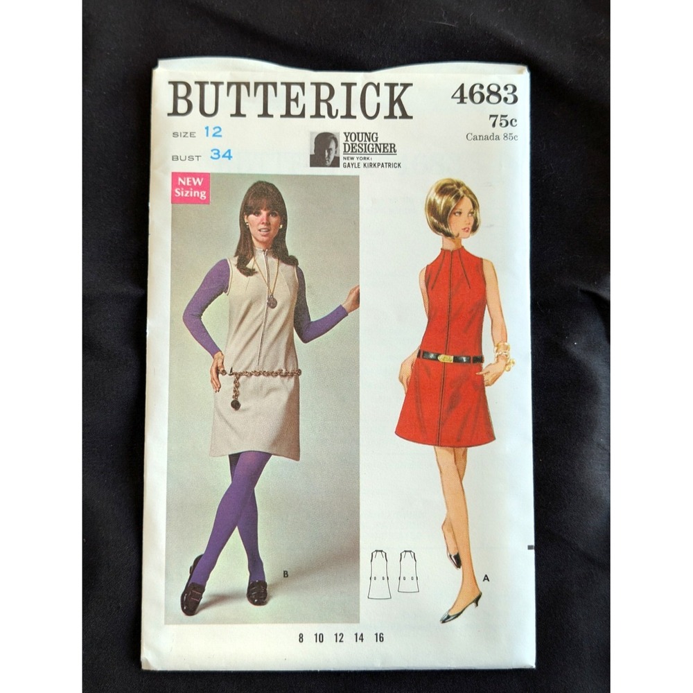 VTG 1968 Butterick Pattern 4683 Young Designer Dress Jumper Size 12 Uncut